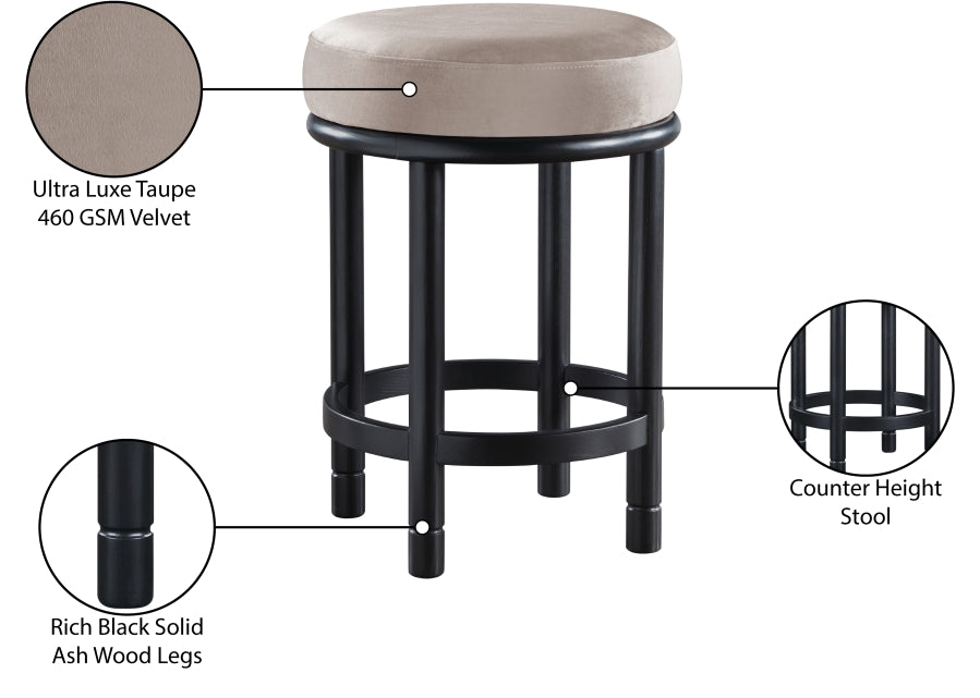 Monette Velvet Upholstered Counter Stool — 977-C - Taupe - 977Taupe-C Infographic