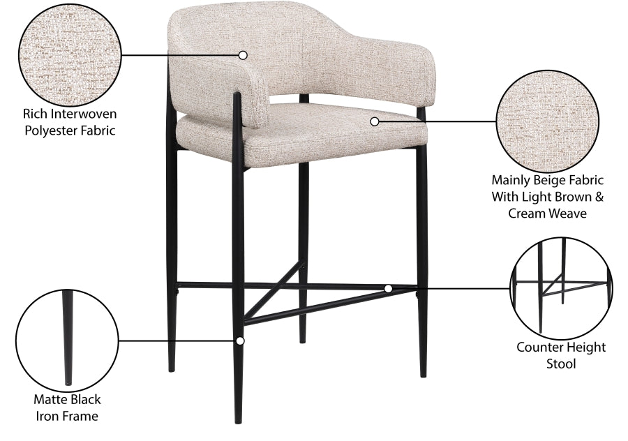 Dame Fabric Upholstered Counter Stool — 975-C - Beige - 975Beige-C Infographic