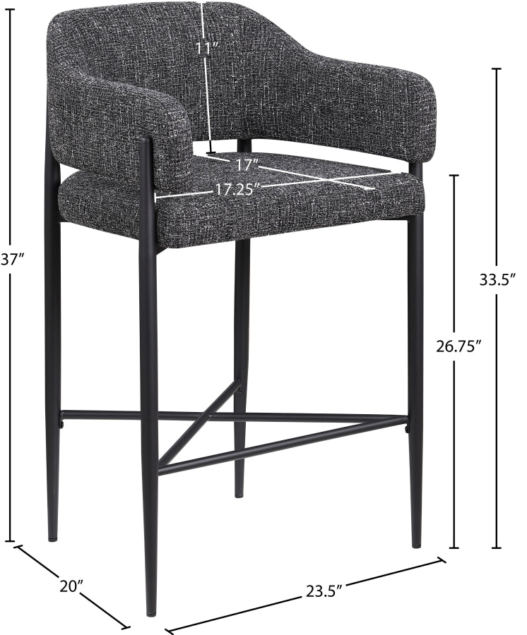 Dame Fabric Upholstered Counter Stool — 975-C - Black - 975Black-C Dim