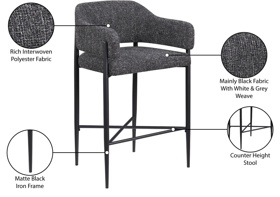 Dame Fabric Upholstered Counter Stool — 975-C - Black - 975Black-C Infographic