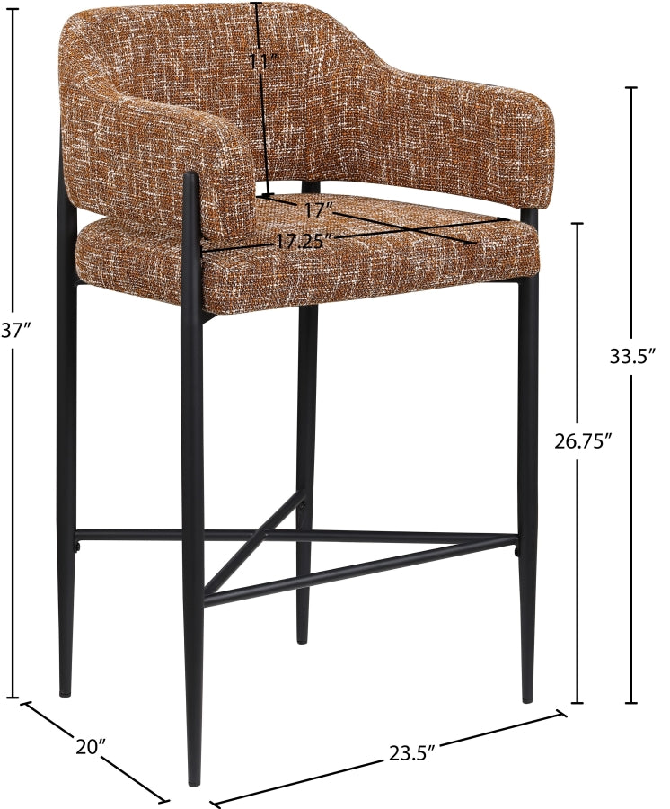 Dame Fabric Upholstered Counter Stool — 975-C - Cognac - 975Cognac-C Dim