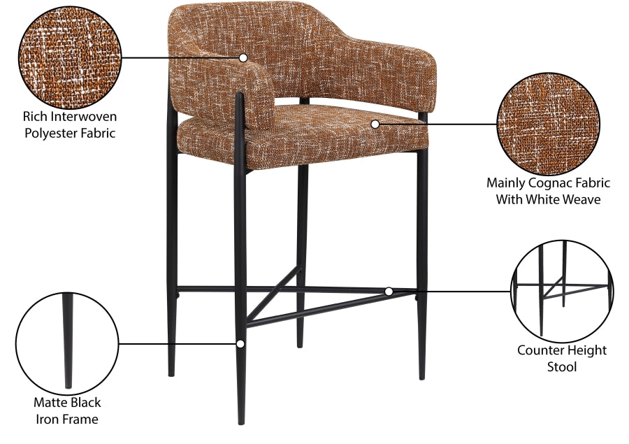 Dame Fabric Upholstered Counter Stool — 975-C - Cognac - 975Cognac-C Infographic