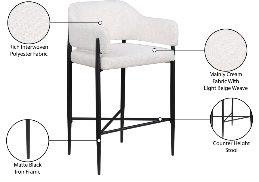 Dame Fabric Upholstered Counter Stool — 975-C - Cream - 975Cream-C Infographic