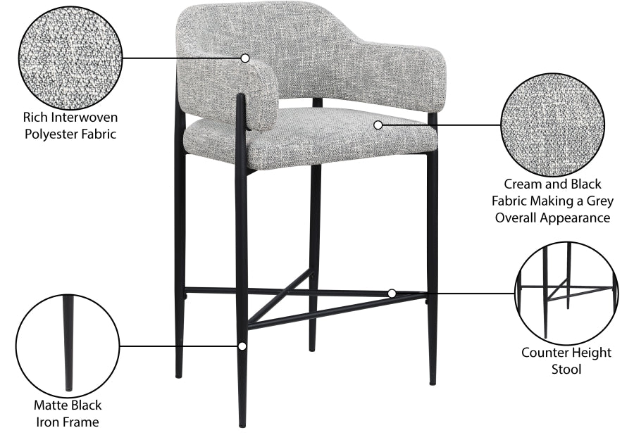 Dame Fabric Upholstered Counter Stool — 975-C - Grey - 975Grey-C Infographic