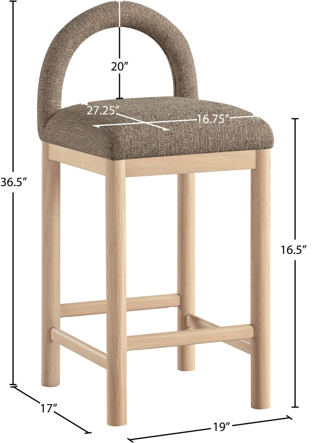 Conrad Linen Textured Fabric Upholstered Counter Stool — 11031-C - Brown - 11031Brown-C Dim