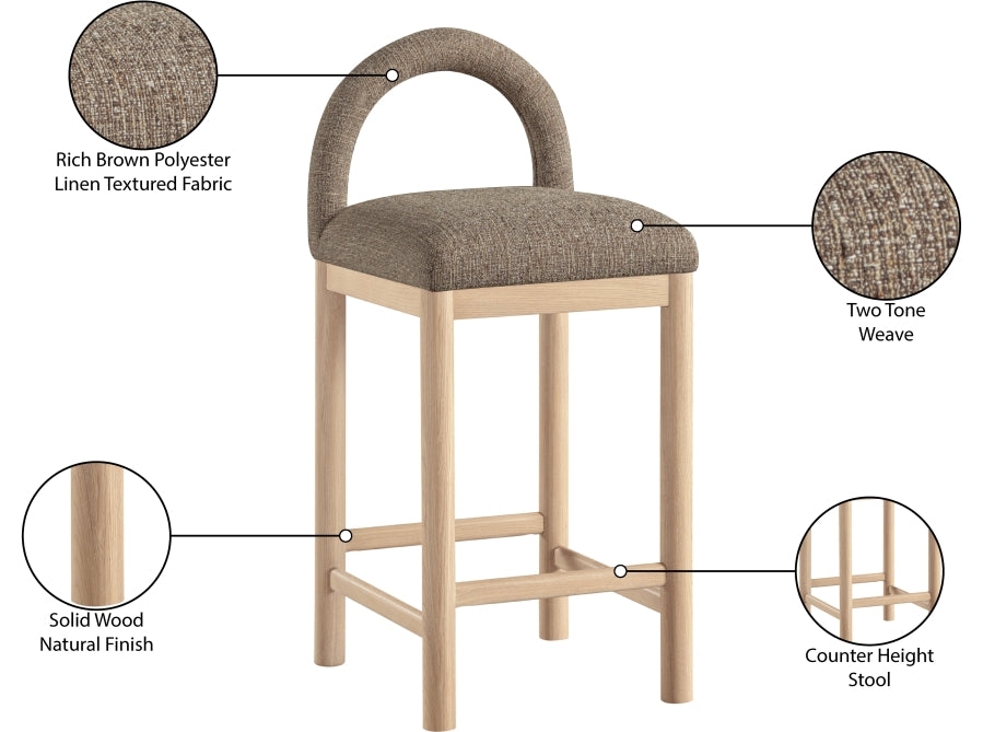Conrad Linen Textured Fabric Upholstered Counter Stool — 11031-C - Brown - 11031Brown-C Infographic
