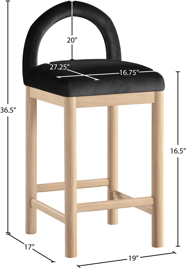 Conrad Velvet Upholstered Counter Stool — 11034-C - Black - 11034Black-C Dim
