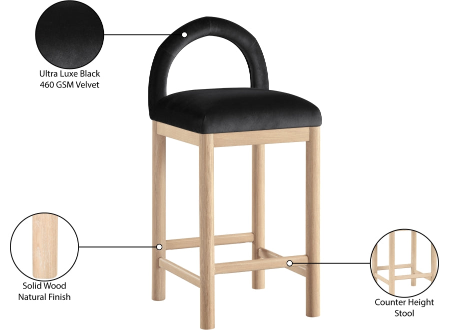 Conrad Velvet Upholstered Counter Stool — 11034-C - Black - 11034Black-C Infographic