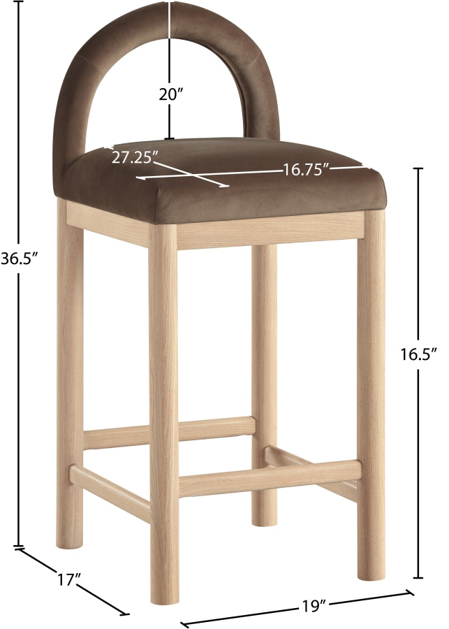 Conrad Velvet Upholstered Counter Stool — 11034-C - Brown - 11034Brown-C Dim