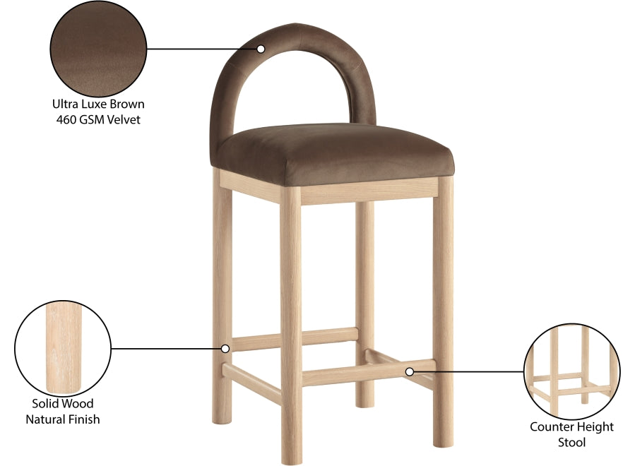 Conrad Velvet Upholstered Counter Stool — 11034-C - Brown - 11034Brown-C Infographic