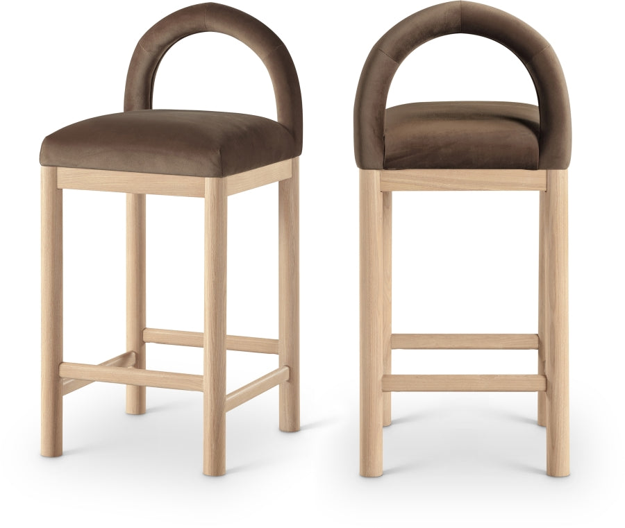 Conrad Velvet Upholstered Counter Stool — 11034-C - Brown - 11034Brown-C Double Chair