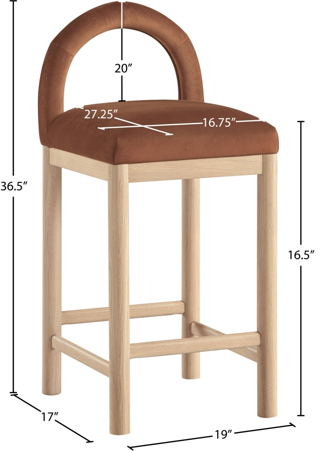Conrad Velvet Upholstered Counter Stool — 11034-C - Cognac - 11034Cognac-C Dim