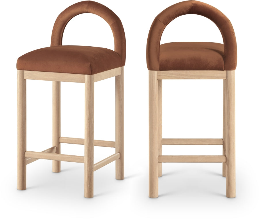 Conrad Velvet Upholstered Counter Stool — 11034-C - Cognac - 11034Cognac-C Double Chair
