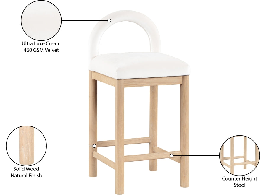 Conrad Velvet Upholstered Counter Stool — 11034-C - Cream - 11034Cream-C Infographic