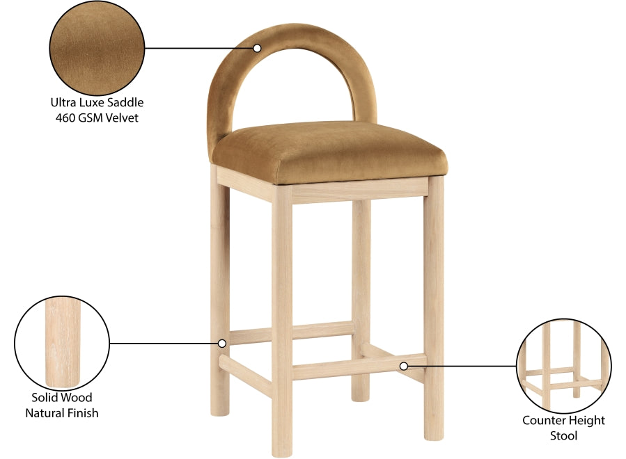 Conrad Velvet Upholstered Counter Stool — 11034-C - Saddle - 11034Saddle-C Infographic
