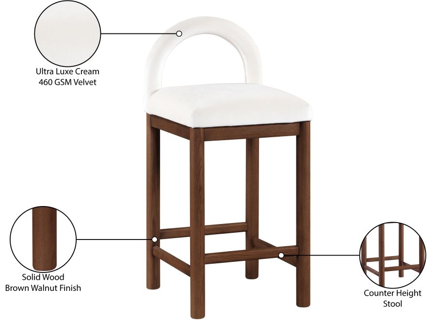 Conrad Velvet Upholstered Counter Stool — 11036-C - Cream - 11036Cream-C Infographic