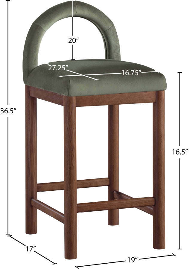 Conrad Velvet Upholstered Counter Stool — 11036-C - Green - 11036Green-C Dim