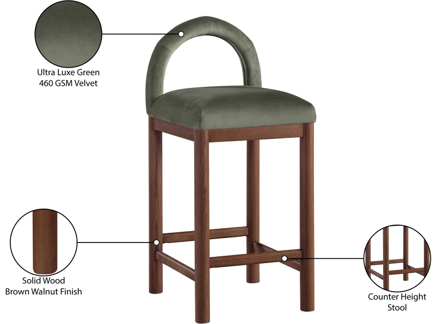 Conrad Velvet Upholstered Counter Stool — 11036-C - Green - 11036Green-C Infographic
