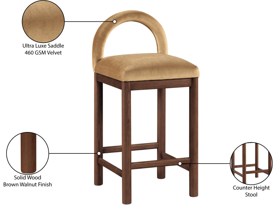 Conrad Velvet Upholstered Counter Stool — 11036-C - Saddle - 11036Saddle-C Infographic