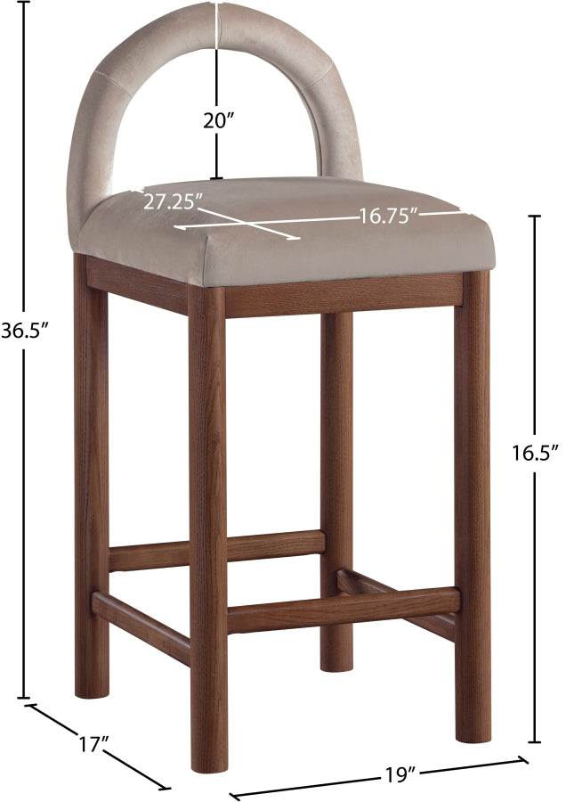 Conrad Velvet Upholstered Counter Stool — 11036-C - Taupe - 11036Taupe-C Dim