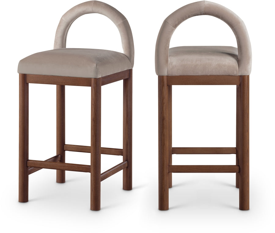 Conrad Velvet Upholstered Counter Stool — 11036-C - Taupe - 11036Taupe-C Double Chair