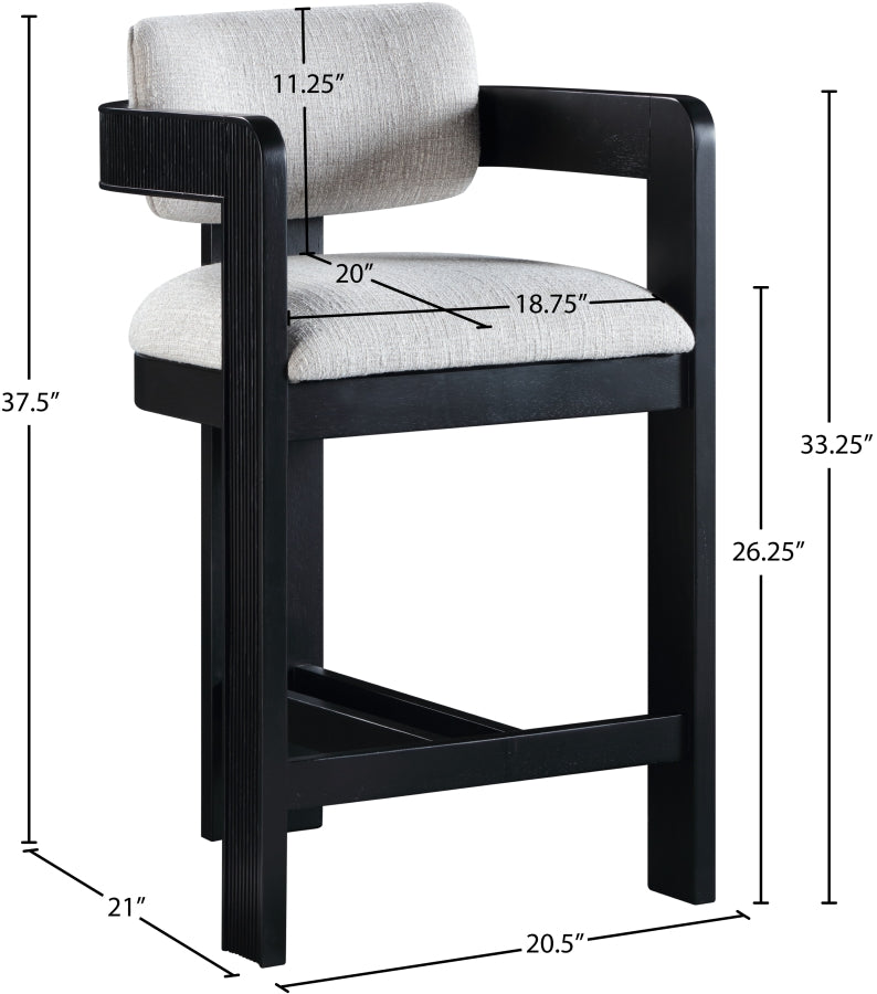 Sacha Linen Textured Fabric Upholstered Counter Stool — 11075-C - Grey - 11075Grey-C Dim