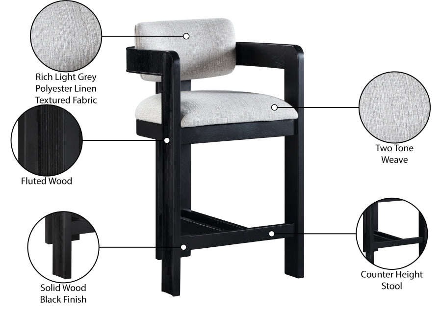 Sacha Linen Textured Fabric Upholstered Counter Stool — 11075-C - Grey - 11075Grey-C Infographic