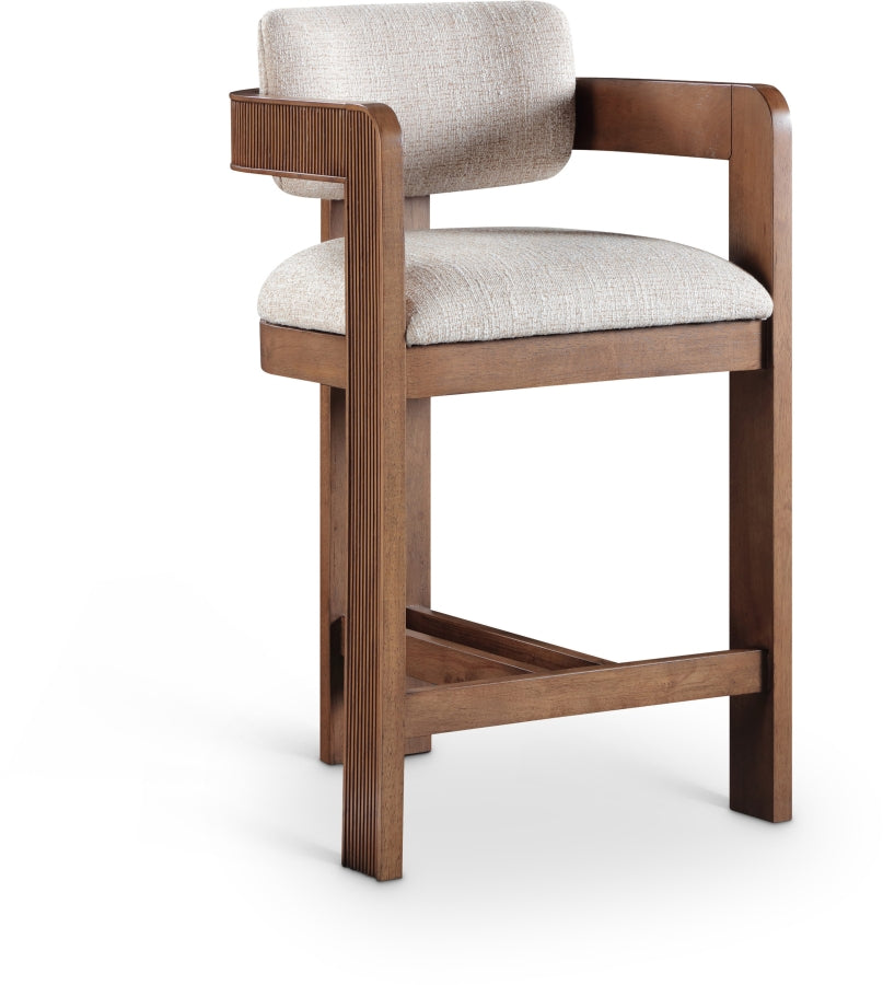 Sacha Linen Textured Fabric Upholstered Counter Stool — 11076-C - Beige - 11076Beige-C
