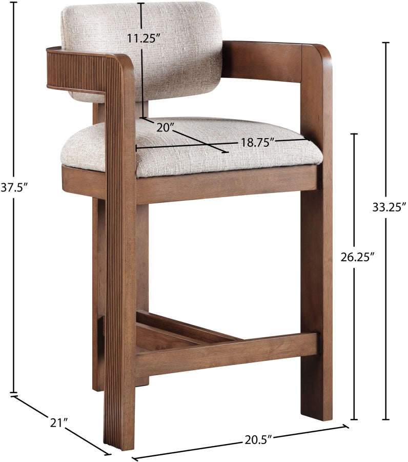 Sacha Linen Textured Fabric Upholstered Counter Stool — 11076-C - Beige - 11076Beige-C Dim