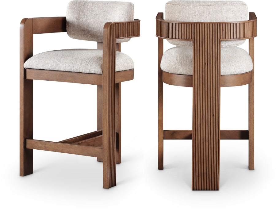 Sacha Linen Textured Fabric Upholstered Counter Stool — 11076-C - Beige - 11076Beige-C Double Chair