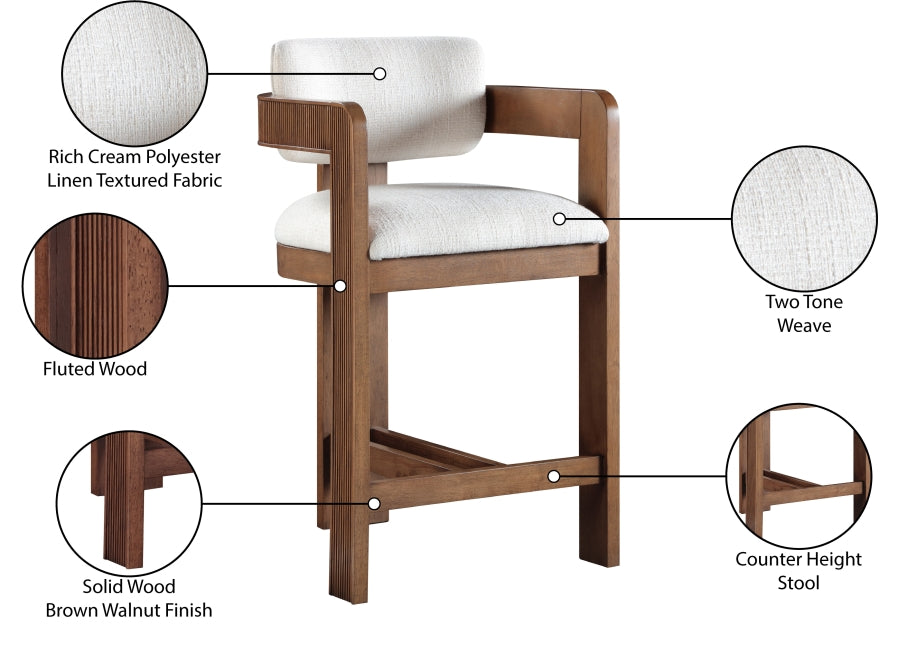 Sacha Linen Textured Fabric Upholstered Counter Stool — 11076-C - Cream - 11076Cream-C Infographic