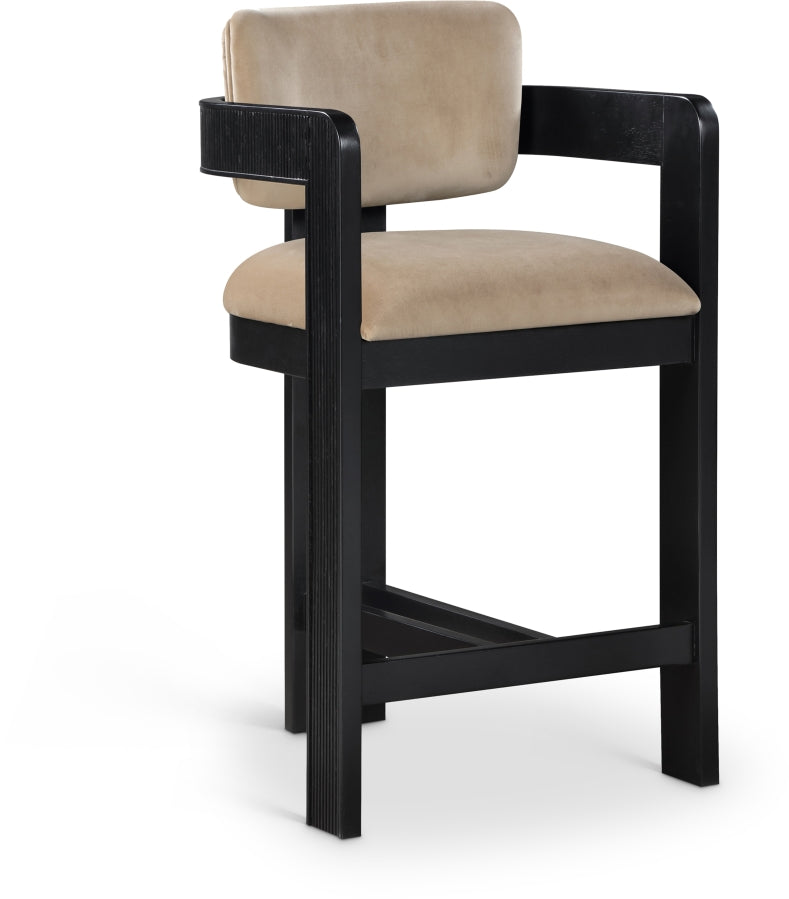 Sacha Velvet Upholstered Counter Stool — 11078-C - Beige - 11078Beige-C