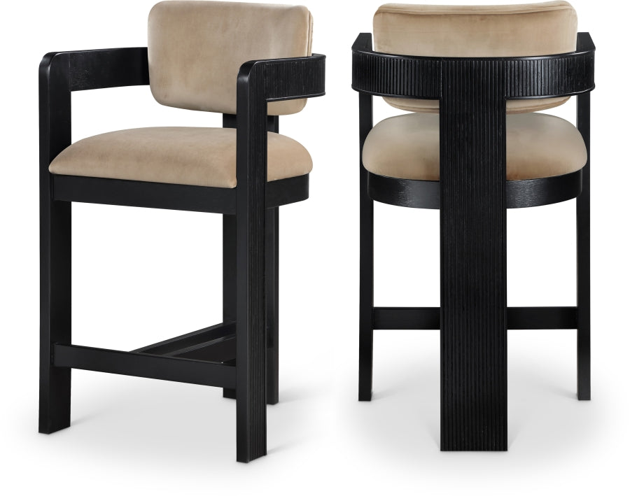 Sacha Velvet Upholstered Counter Stool — 11078-C - Beige - 11078Beige-C Double Chair