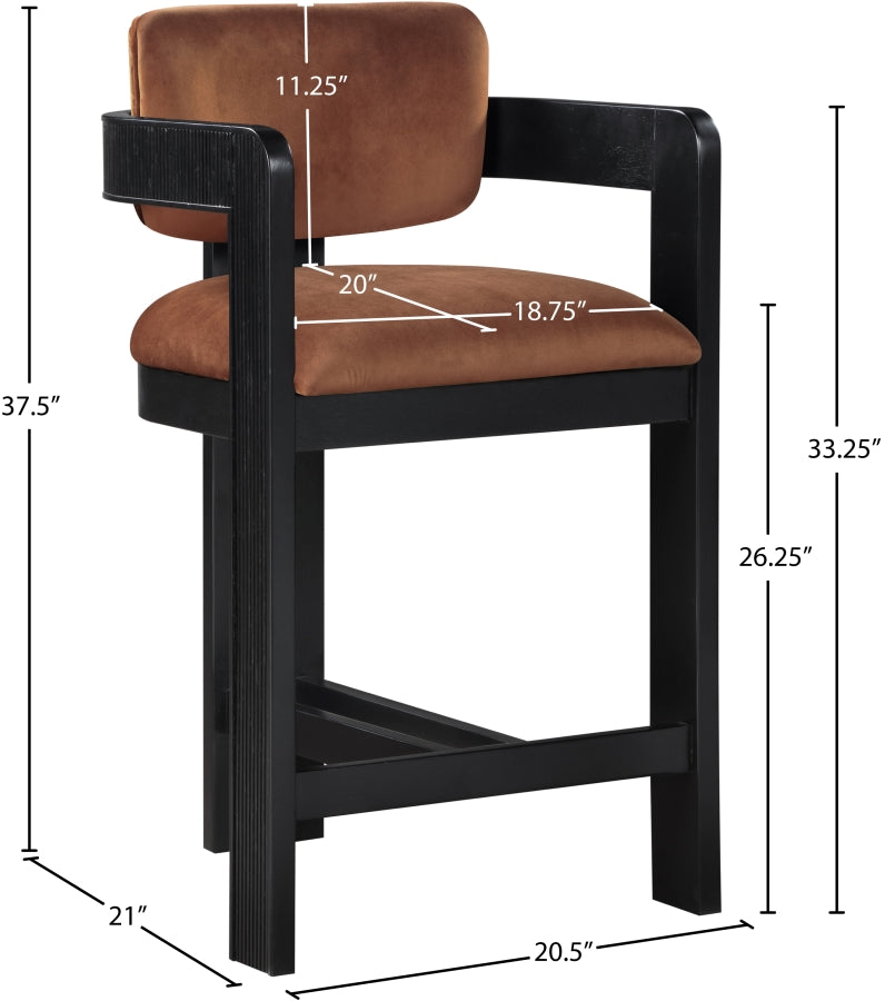 Sacha Velvet Upholstered Counter Stool — 11078-C - Cognac - 11078Cognac-C Dim