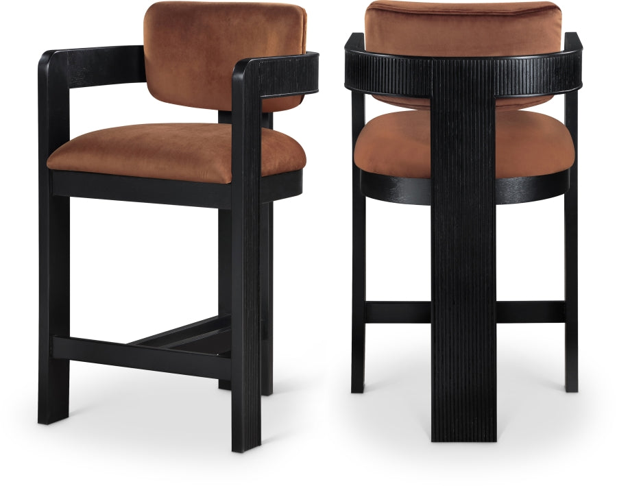 Sacha Velvet Upholstered Counter Stool — 11078-C - Cognac - 11078Cognac-C Double Chair