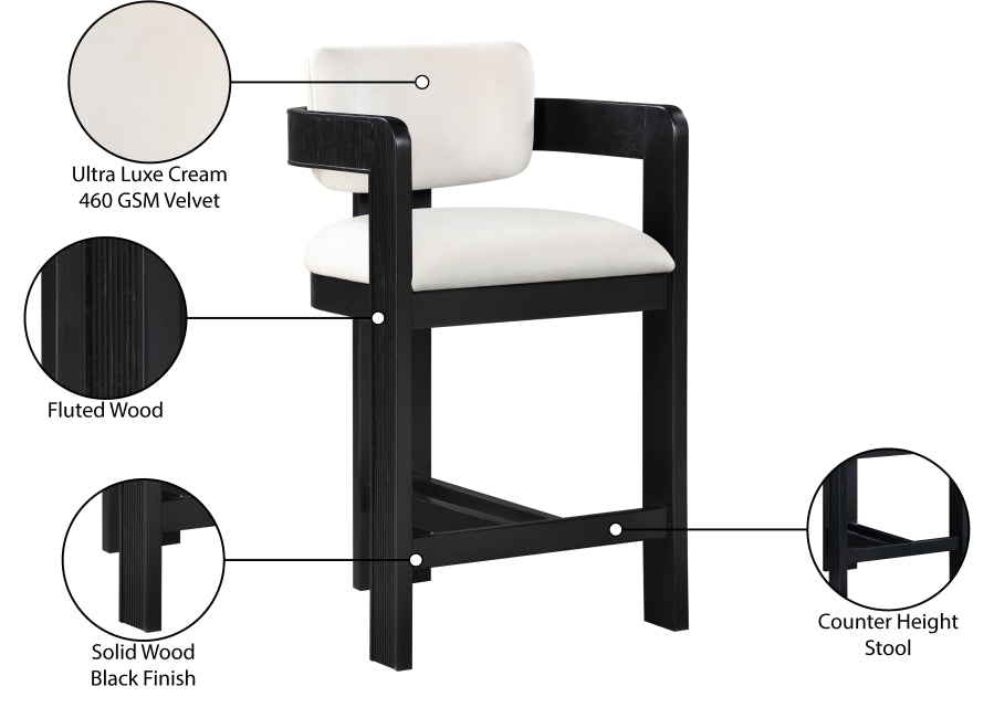 Sacha Velvet Upholstered Counter Stool — 11078-C - Cream - 11078Cream-C Infographic