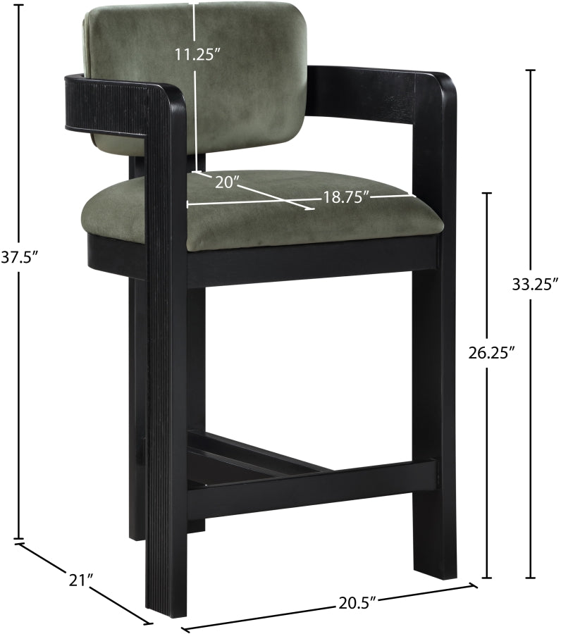 Sacha Velvet Upholstered Counter Stool — 11078-C - Green - 11078Green-C Dim