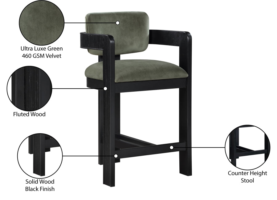 Sacha Velvet Upholstered Counter Stool — 11078-C - Green - 11078Green-C Infographic