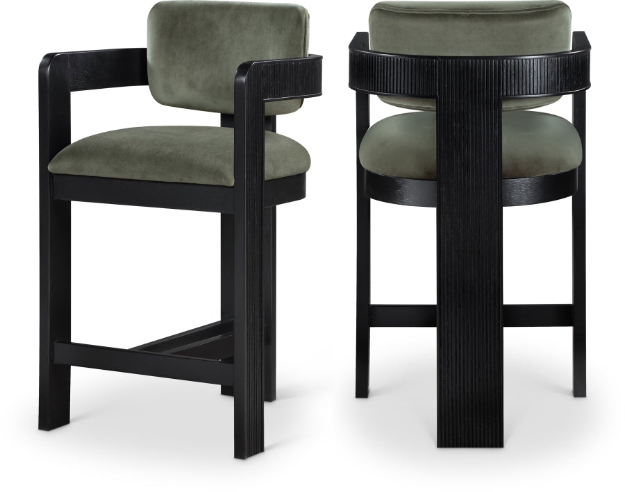 Sacha Velvet Upholstered Counter Stool — 11078-C - Green - 11078Green-C Double Chair