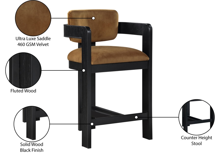 Sacha Velvet Upholstered Counter Stool — 11078-C - Saddle - 11078Saddle-C Infographic