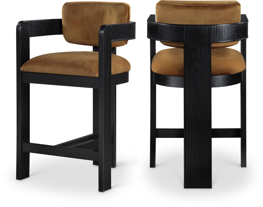 Sacha Velvet Upholstered Counter Stool — 11078-C - Saddle - 11078Saddle-C Double Chair