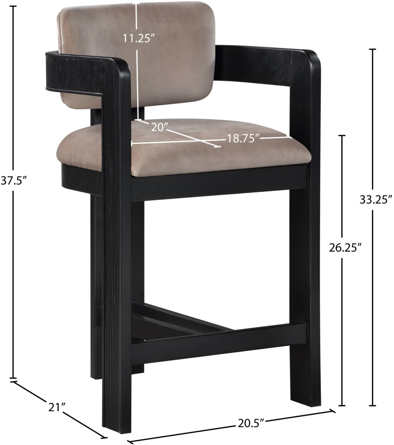 Sacha Velvet Upholstered Counter Stool — 11078-C - Taupe - 11078Taupe-C Dim