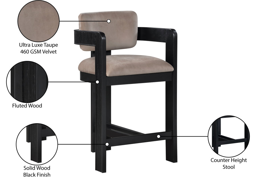 Sacha Velvet Upholstered Counter Stool — 11078-C - Taupe - 11078Taupe-C Infographic