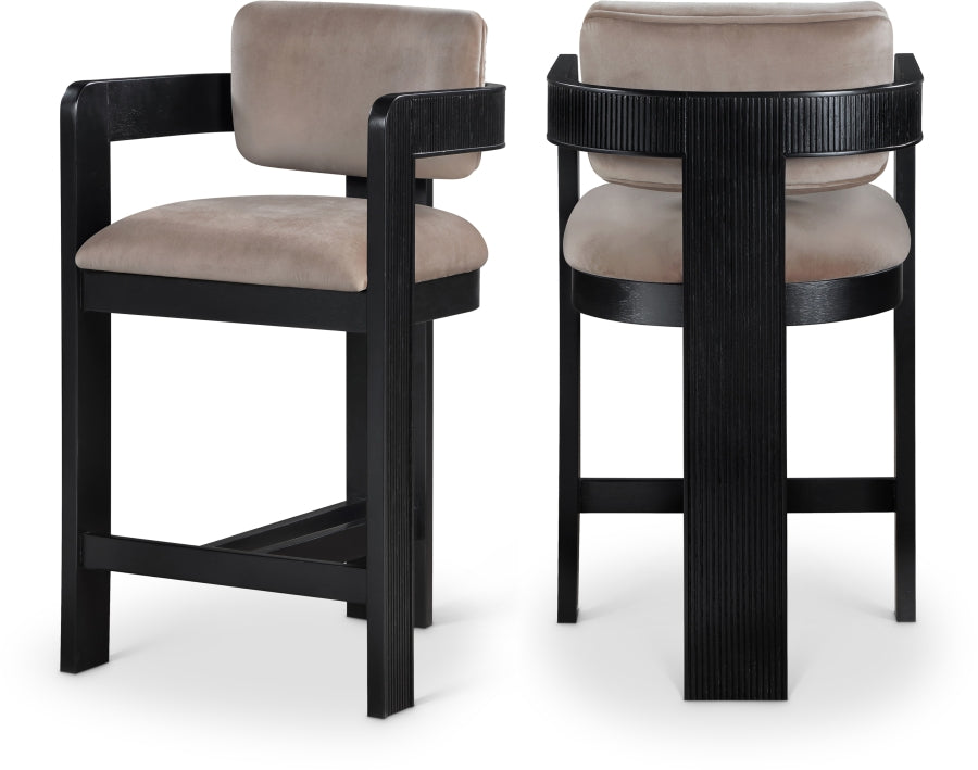 Sacha Velvet Upholstered Counter Stool — 11078-C - Taupe - 11078Taupe-C Double Chair