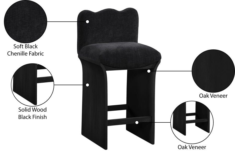 Shaw Chenille Fabric Upholstered Counter Stool — 11072-C - Black - 11072Black-C Infographic