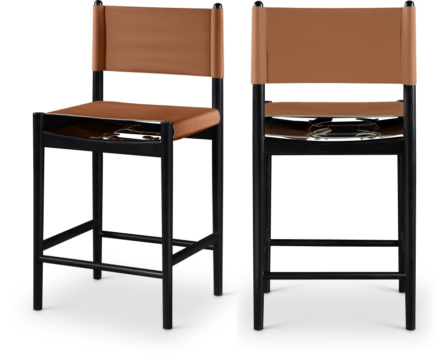 Rawlins Vegan Leather Upholstered Counter Stool — 11015-C - Cognac - 11015Cognac-C Double Chair
