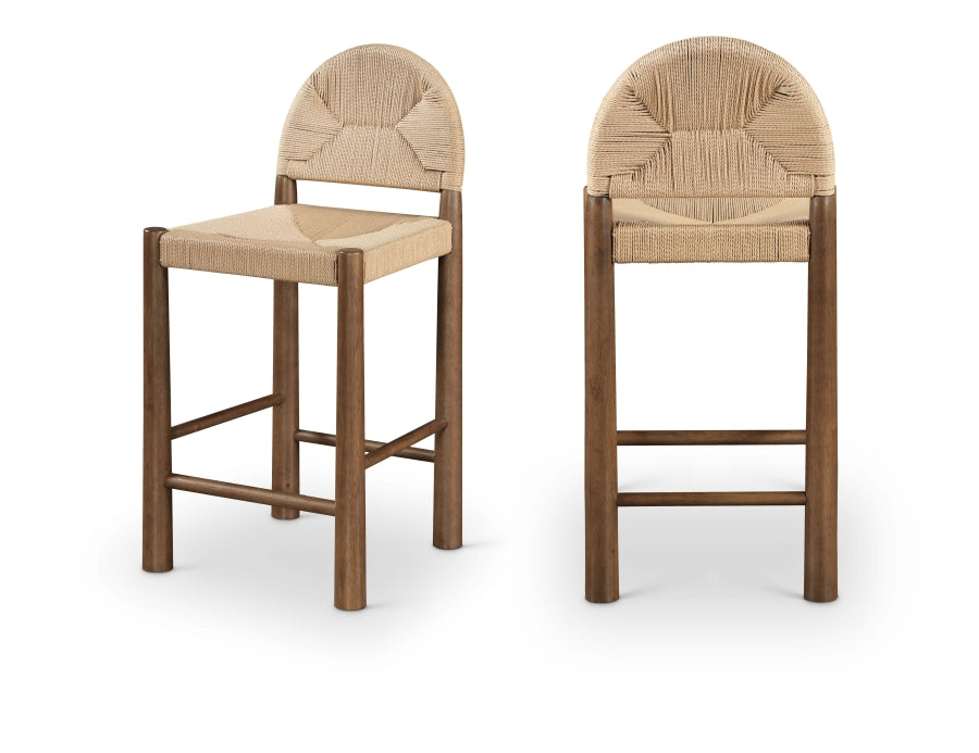 Bohemia Woven Seagrass Cord And Solid Wood Counter Stool — 333-C - Beige - 333-C Double Chair
