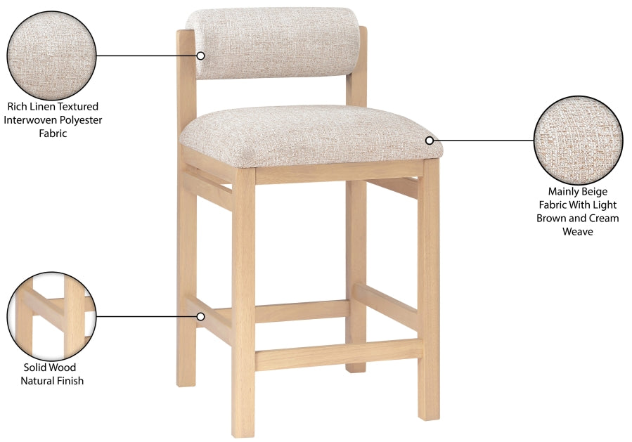 Roundhill Linen Textured Fabric Upholstered Counter Stool — 11086-C - Beige - 11086Beige-C Infographic