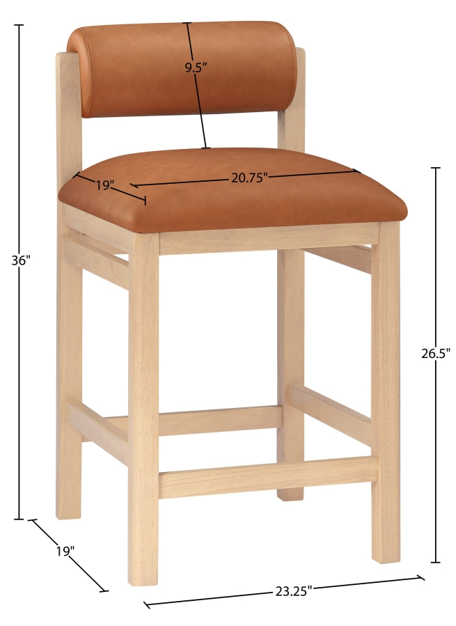 Roundhill Vegan Leather Upholstered Counter Stool — 11087-C - Cognac - 11087Cognac-C Dim