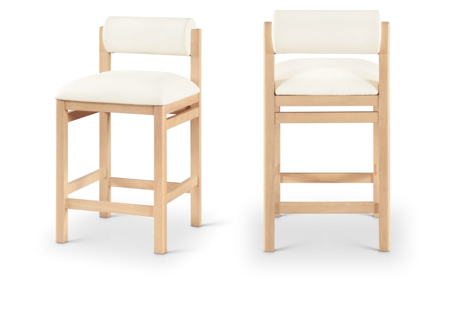 Roundhill Vegan Leather Upholstered Counter Stool — 11087-C - Cream - 11087Cream-C Double Chair